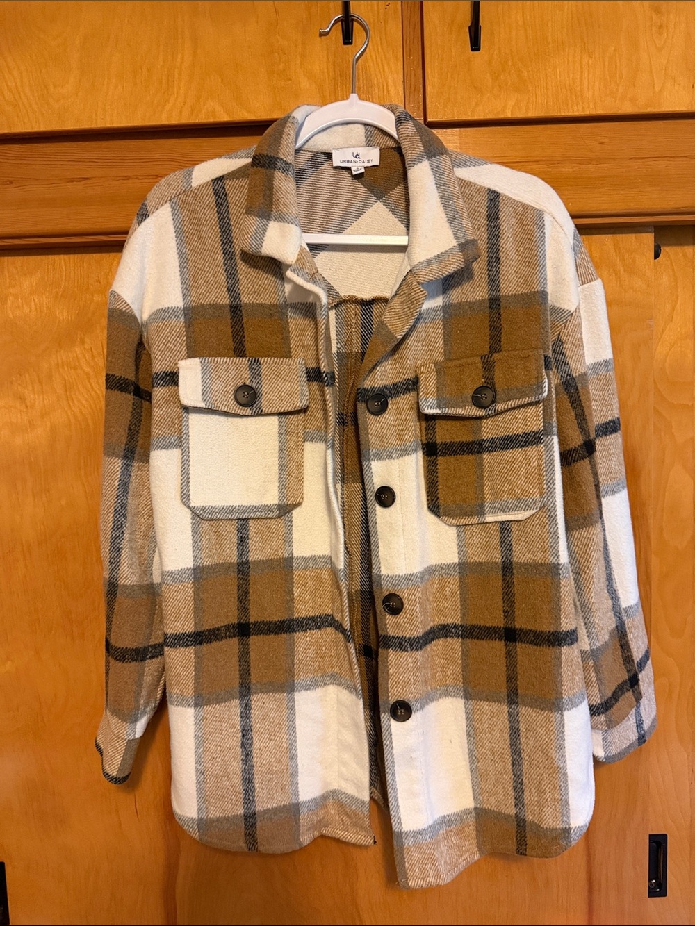 Plaid Shacket Jacket in Cream and Brown - Casual Layering Coat